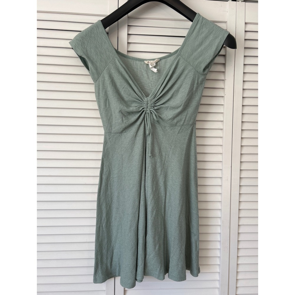 Rolla Coster Sage Green Mini Dress Ruched Drawstring Babydoll Neckline‎ Medium